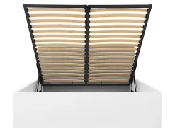 Pegane Lit coffre 160x200 avec tête de lit capitonnée ,coloris Blanc brillant/Textile Noir - L. 209,5 x P. 176 x H. 95/40,5 cm