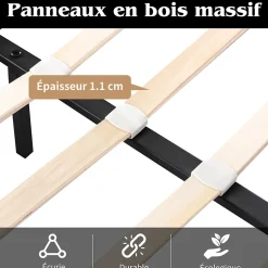 Okwish Lit Coffre 140x190 cm - Capitonné avec LED Multicolores et Rangement - Simili Cuir Noir - Sans Matelas Sale