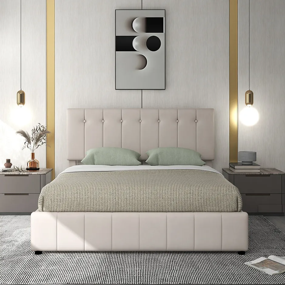 Okwish Lit Coffre 140x200 cm - Lit avec Rangement Intégré et Mécanisme Hydraulique, en Velours Blanc, Sans Matelas