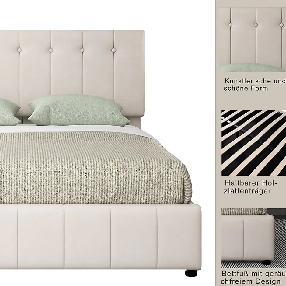 Okwish Lit Coffre 140x200 cm - Lit avec Rangement Intégré et Mécanisme Hydraulique, en Velours Blanc, Sans Matelas
