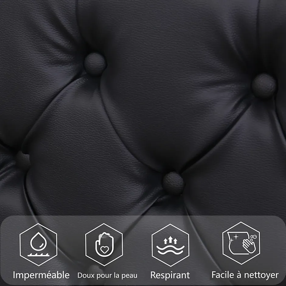 Okwish Lit Coffre 140x190 cm - Lit Capitonné avec Rangement et LED, Sommier à Lattes Inclus, Simili Cuir - sans Matelas - Noir Best