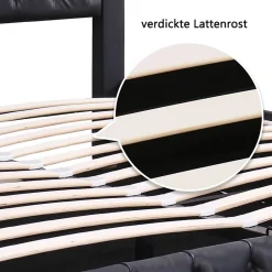 Okwish Lit Coffre 140x190 cm - Lit Capitonné avec Rangement et LED, Sommier à Lattes Inclus, Simili Cuir - sans Matelas - Noir Best