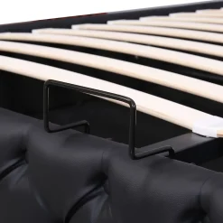 Okwish Lit Coffre 140x190 cm - Lit Capitonné avec Rangement et LED, Sommier à Lattes Inclus, Simili Cuir - sans Matelas - Noir Best