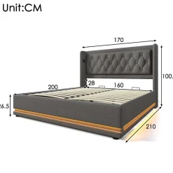 Okwish Lit coffre 160x200 cm - Lit coffre hydraulique avec USB Type-C - Coton - Sans Matelas - Gris Sale