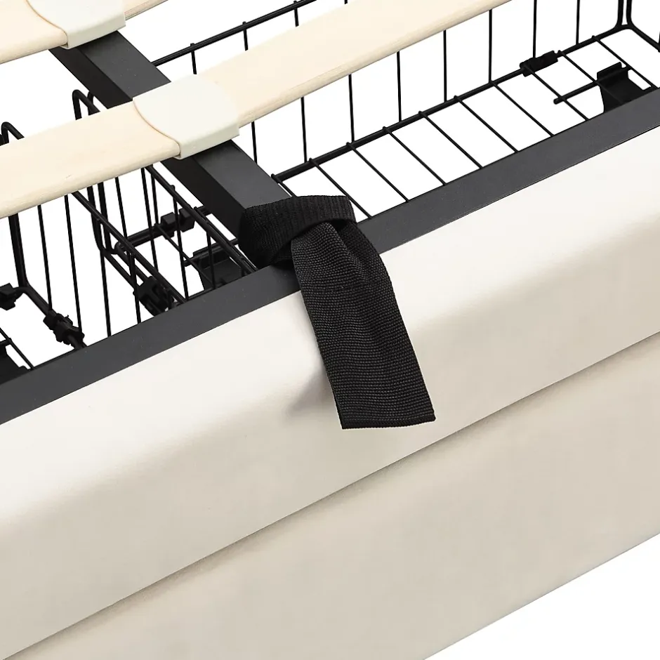 Generique Lit coffre 140x190 cm - Lit coffre hydraulique avec 2 tiroirs et sommier à lattes - Capitonné Velours - Sans Matelas - Beige Hot