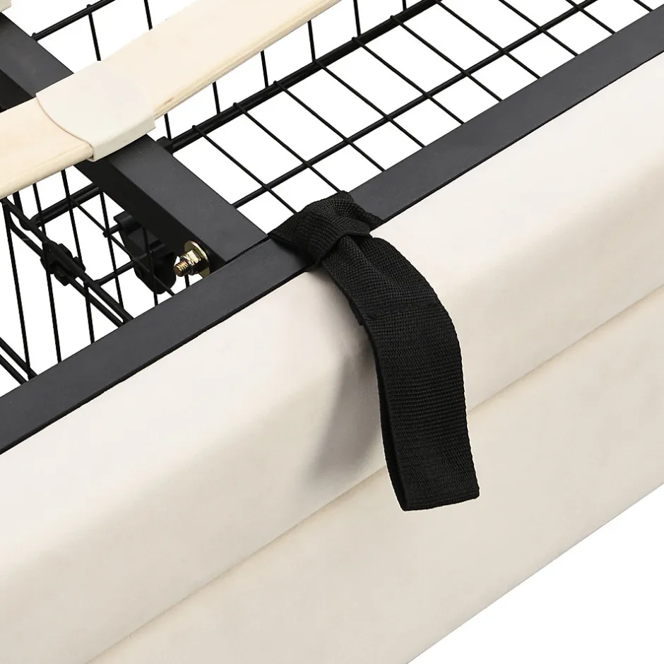 Generique Lit coffre 180x200 cm - Lit coffre hydraulique avec 2 tiroirs et sommier à lattes - Velours - Sans Matelas - Beige