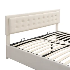 Generique Lit coffre 180x200 cm - Lit coffre hydraulique avec 2 tiroirs et sommier à lattes - Velours - Sans Matelas - Beige