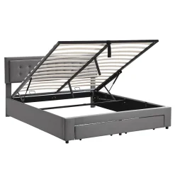 Okwish Lit coffre 180x200 cm - Lit coffre hydraulique avec 2 tiroirs et sommier à lattes - Velours - Sans Matelas - Gris
