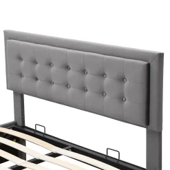 Generique Lit coffre 140x190 cm - Lit coffre hydraulique avec 2 tiroirs et sommier à lattes - Capitonné Velours - Sans Matelas - Gris Outlet