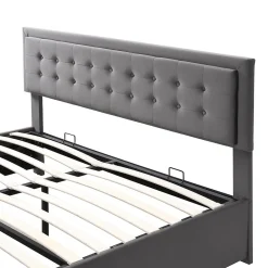 Generique Lit coffre 160x200 cm - Lit coffre hydraulique avec 2 tiroirs et sommier à lattes en bois - Velours - Sans Matelas - Gris