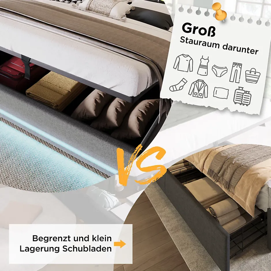 Generique Lit coffre 180x200 cm - Lit coffre hydraulique avec USB Type-C - Coton - Sans Matelas - Gris Hot