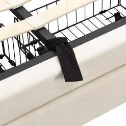 Generique Lit coffre 140x200 cm - Lit coffre hydraulique avec 2 tiroirs et sommier à lattes - Velours - Sans Matelas - Beige Clearance