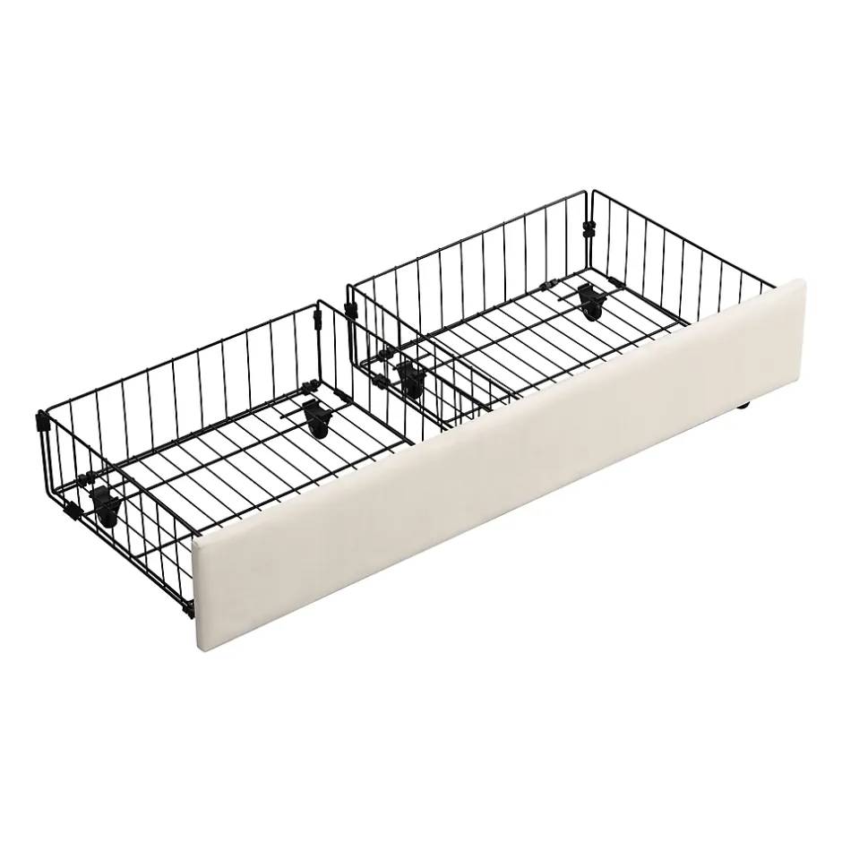 Generique Lit coffre 140x200 cm - Lit coffre hydraulique avec 2 tiroirs et sommier à lattes - Velours - Sans Matelas - Beige Clearance