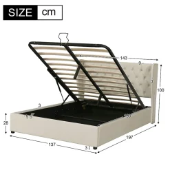 Okwish Lit coffre 160x200 cm - Lit double avec sommier à lattes et coffre hydraulique - Velours - Sans Matelas - Beige Discount