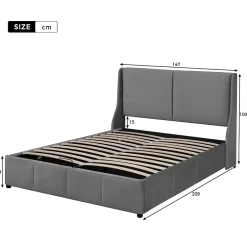 Okwish Lit coffre 140x200 cm - Lit double capitonné avec tête de lit oreille - Velours - Sans Matelas - Gris Online