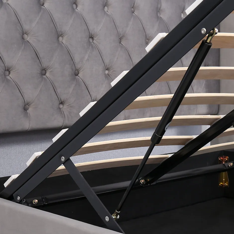 Generique Lit coffre 140x200 cm - Lit double avec sommier à lattes et Coffre hydraulique - Capitonné Velours - Sans Matelas - Gris