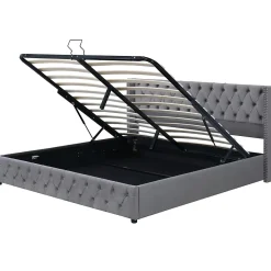 Okwish Lit Coffre 180x200 cm - Lit Double Capitonné avec Rangement Hydraulique, Velours, Sans Matelas, Gris Sale