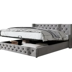 Okwish Lit Coffre 180x200 cm - Lit Double Capitonné avec Rangement Hydraulique, Velours, Sans Matelas, Gris Sale