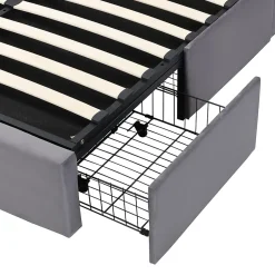 Okwish Lit coffre 140x190 cm - lit double capitonné élégant en velours avec 3 tiroirs et rangement hydraulique - gris - sans matelas Online