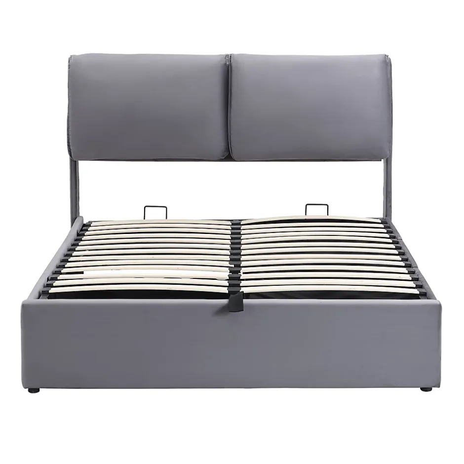 Okwish Lit coffre 140x190 cm - lit double capitonné élégant en velours avec 3 tiroirs et rangement hydraulique - gris - sans matelas Online