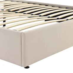 Okwish Lit coffre 160x200 cm - Lit double capitonné avec sommier à lattes - Lin - Matelas Inclus - Beige New