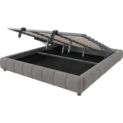 Okwish Lit Coffre 180x200 cm - Lit Double avec Éclairage LED, design Moderne et Espace de Rangement - Sans Matelas, Velours Gris