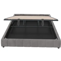 Okwish Lit Coffre 180x200 cm - Lit Double avec Éclairage LED, design Moderne et Espace de Rangement - Sans Matelas, Velours Gris