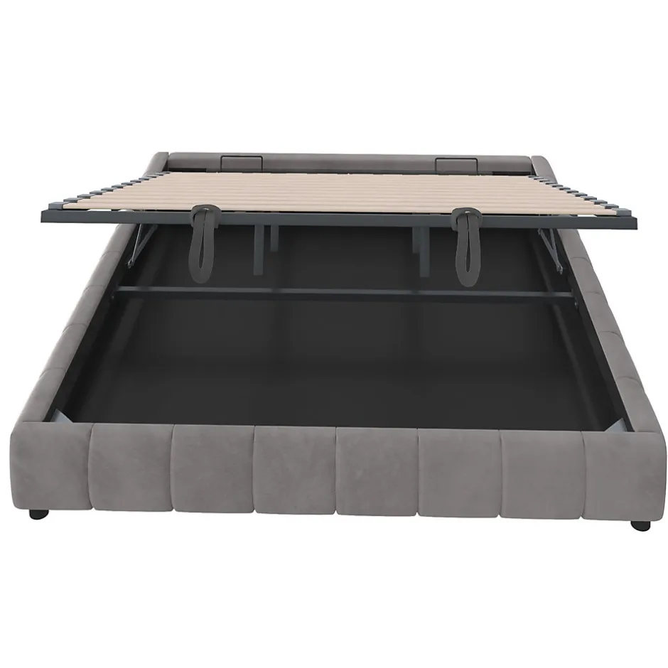 Okwish Lit Coffre 180x200 cm - Lit Double avec Éclairage LED, design Moderne et Espace de Rangement - Sans Matelas, Velours Gris