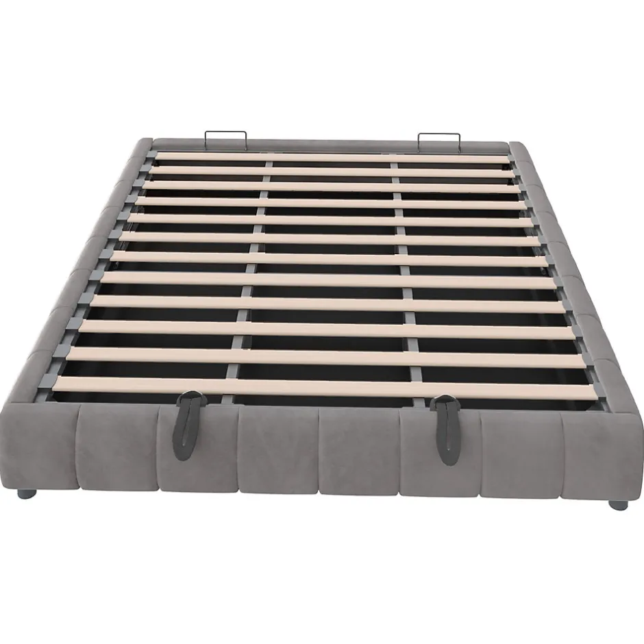 Okwish Lit Coffre 180x200 cm - Lit Double avec Éclairage LED, design Moderne et Espace de Rangement - Sans Matelas, Velours Gris