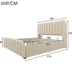 Okwish Lit coffre 180x200 cm - Lit double rembourré avec fonction USB Type-C - Lin - Sans Matelas - Beige