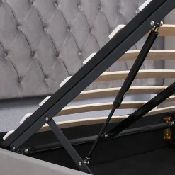 Okwish Lit coffre 140x190 cm - Lit double avec sommier à lattes et coffre hydraulique - Capitonné Velours - Sans Matelas - Gris