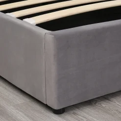 Okwish Lit coffre 140x190 cm - Lit double avec sommier à lattes et coffre hydraulique - Capitonné Velours - Sans Matelas - Gris