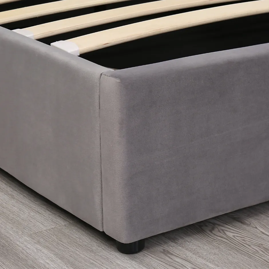 Okwish Lit coffre 140x190 cm - Lit double avec sommier à lattes et coffre hydraulique - Capitonné Velours - Sans Matelas - Gris