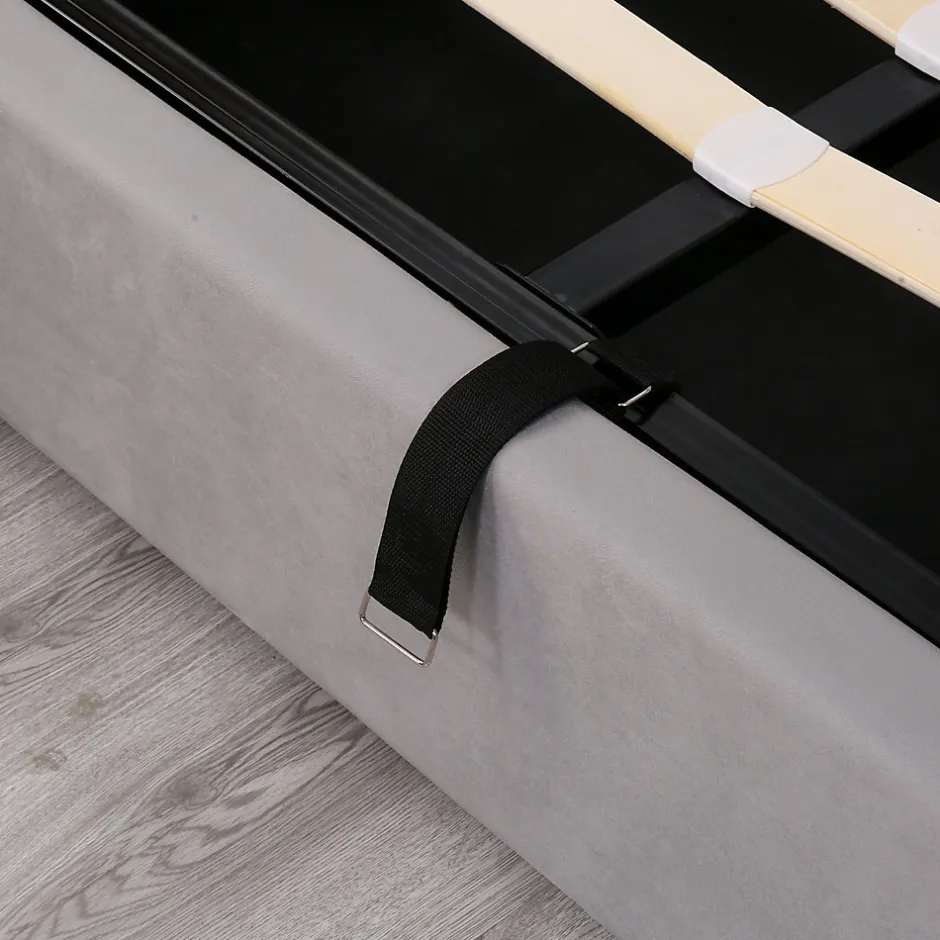 Okwish Lit coffre 140x190 cm - Lit double avec sommier à lattes et coffre hydraulique - Capitonné Velours - Sans Matelas - Gris