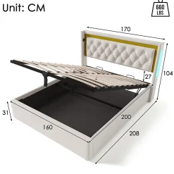 Okwish Lit coffre 160x200 cm - Lit double avec USB Type C et LED - Coton - Sans Matelas - Beige Best