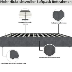 Okwish Lit Coffre 140x200 cm - Lit Double pour Adulte/Ado avec Système Hydraulique, Sans Matelas, en Velours Hollandais Gris Hot
