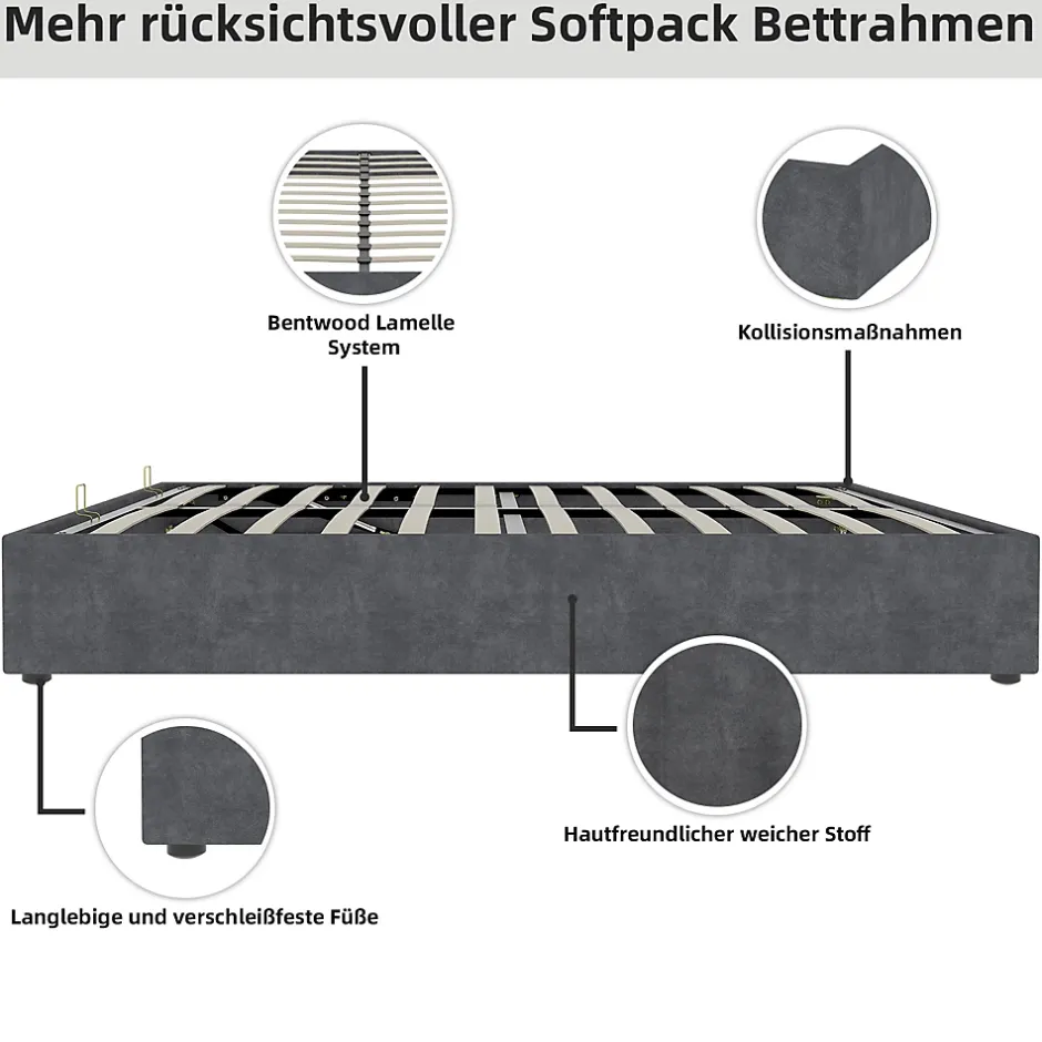 Okwish Lit Coffre 140x200 cm - Lit Double pour Adulte/Ado avec Système Hydraulique, Sans Matelas, en Velours Hollandais Gris Hot