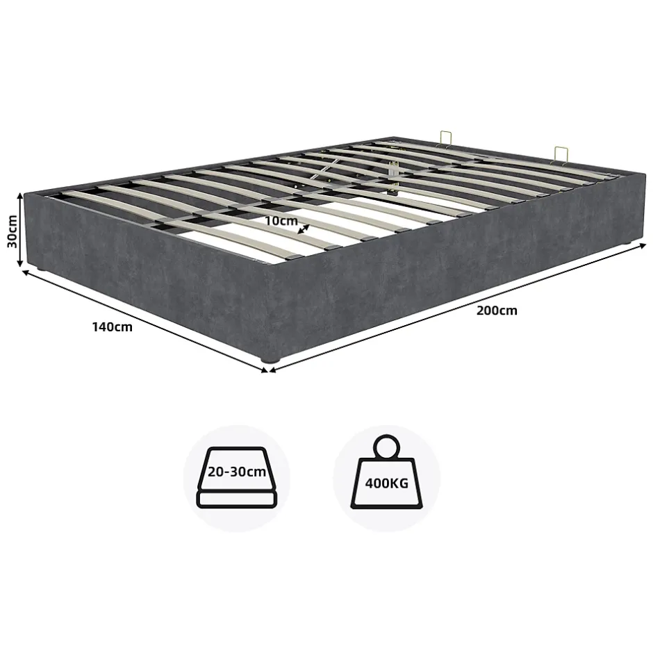 Okwish Lit Coffre 140x200 cm - Lit Double pour Adulte/Ado avec Système Hydraulique, Sans Matelas, en Velours Hollandais Gris Hot