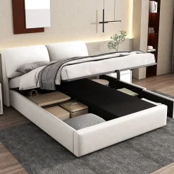 Okwish Lit coffre 140x200 cm - lit double capitonné élégant en velours avec 3 tiroirs et rangement hydraulique - blanc - sans matelas Online