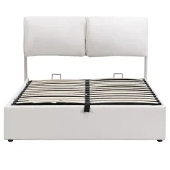 Okwish Lit coffre 140x200 cm - lit double capitonné élégant en velours avec 3 tiroirs et rangement hydraulique - blanc - sans matelas Online