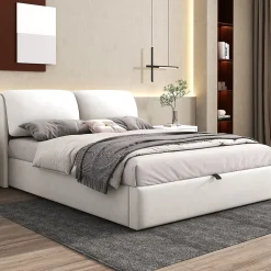 Okwish Lit coffre 140x200 cm - lit double capitonné élégant en velours avec 3 tiroirs et rangement hydraulique - blanc - sans matelas Online