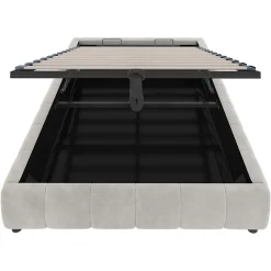 Okwish Lit Coffre 140x200 cm - Lit Double avec Rangement Intégré et Éclairage LED - Sans Matelas, Velours Beige
