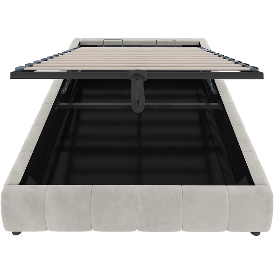 Okwish Lit Coffre 140x200 cm - Lit Double avec Rangement Intégré et Éclairage LED - Sans Matelas, Velours Beige