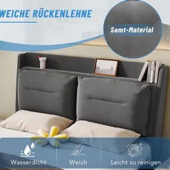 Generique Lit coffre 180x200 cm - Lit Double Capitonné avec Tiroirs et Éclairage LED - Velours - Sans Matelas - Gris Sale