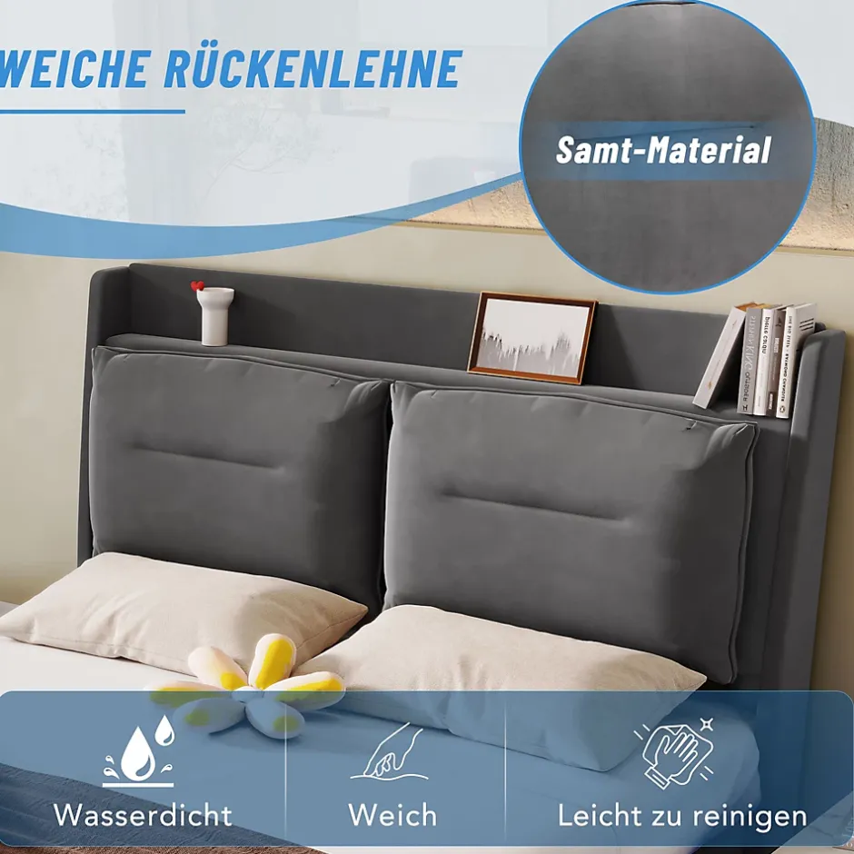 Generique Lit coffre 180x200 cm - Lit Double Capitonné avec Tiroirs et Éclairage LED - Velours - Sans Matelas - Gris Sale