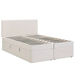 Simple Life Lit coffre 140x200 cm - Lit double avec sommier à lattes et tête de lit - ouverture2 côtés en Lin - Beige