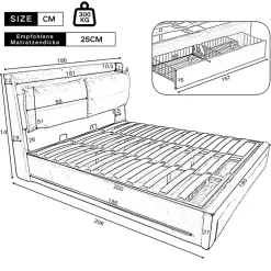 Generique Lit coffre 180x200 cm - Lit Double Capitonné avec Tiroirs et Éclairage LED - Velours - Sans Matelas - Beige Hot