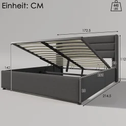 Okwish Lit coffre 160x200 cm - Lit double capitonné avec sommier à lattes - Lin - Matelas Inclus - Gris Hot
