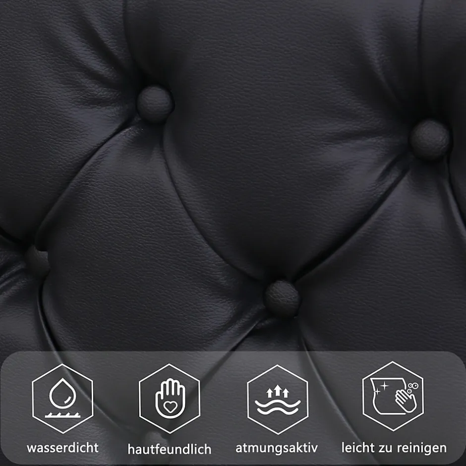 Okwish Lit coffre 180x200 cm - Lit double avec coffre de rangement et éclairage LED - Lit capitonné en cuir PU - Sans matelas - Noir