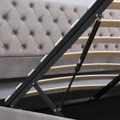 Generique Lit coffre 160x200 cm - Lit double avec sommier à lattes et coffre hydraulique - Velours - Sans Matelas - Gris Outlet